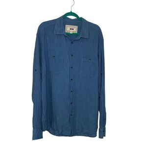 Joseph Abboud Mens Blue 100% Linen Long Sleeve Casual Button Up Shirt 2XLT